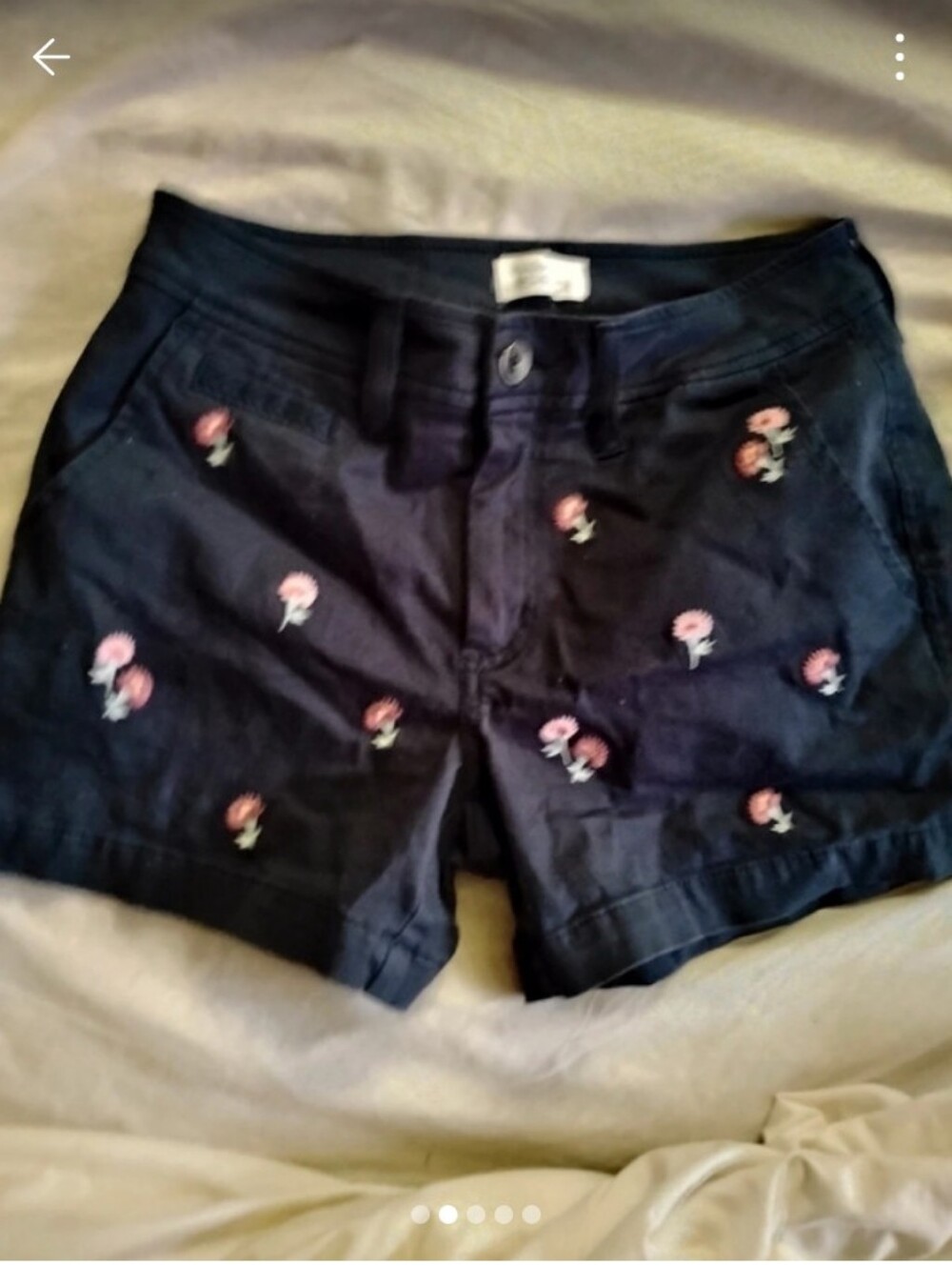 Market & Spruce Navy Women's Khaki Shorts with Pink Floral Embroidery